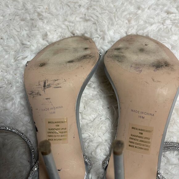 Steve Madden Metallic rhinestone Silver Ankle Strap Heels SZ10M - Picture 9 of 9